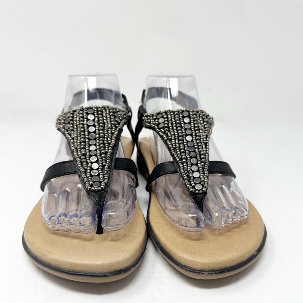Aetrex Sheila Leather Beaded Sandals Black Silver Size 39 8.5 - Picture 4 of 10